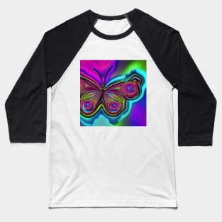 Psychedelic Neon Butterfly Baseball T-Shirt